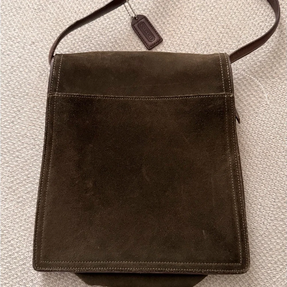 Rare Vintage Coach Olive Suede Leather Crossbody Bag - Picture 5 of 12